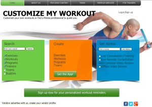 Customize My Workout home page screenshot